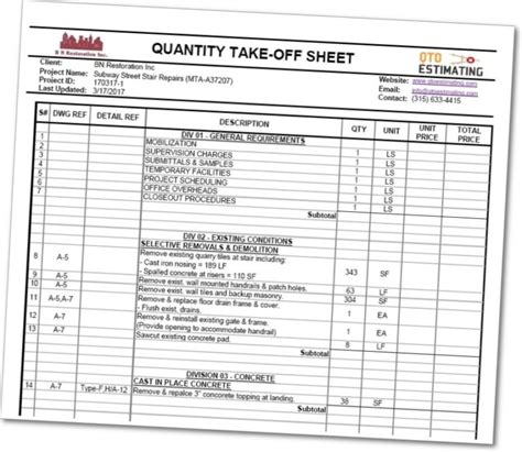 material take off templates